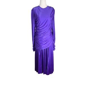 Clarelura Vintage Elegant Asymmetrical Ruched Long Sleeve Midi Dress Size S